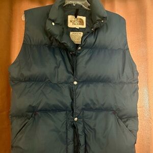 North Face Blue Down Puffer Vest Vintage Brown Label USA